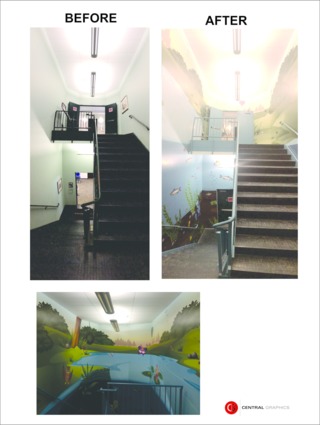 Stair well wall graphics at Stow Library 555259dde8977